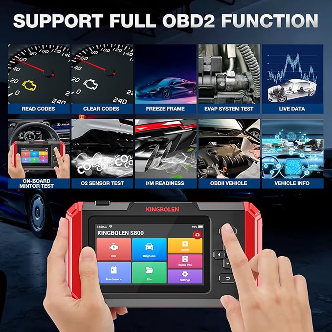 KINGBOLEN S800 OBD2 Automotive Scanner,Car Diagnostic Tool,4-System Scan (Engine/TCM/ABS/SRS) with 15 Resets,Oil SAS TPMS Gear Brake Bleed Reset,Automotriz Code Reader, AutoVIN,Lifetime Fr-ee Update