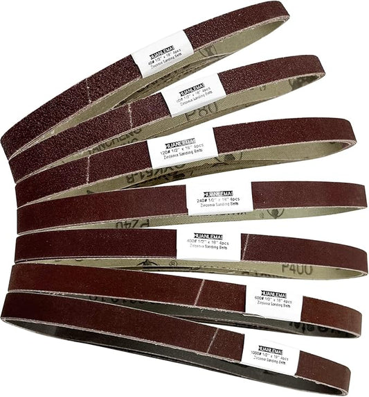 28 Pcs 1/2" x 18" Inch Sanding Belts Set, 4 Each of 40 80 120 240 400 600 1000 Grits, Replacement Belts for Air File Belt Sander, Best for Woodworking and Metal Grinding & Polishing