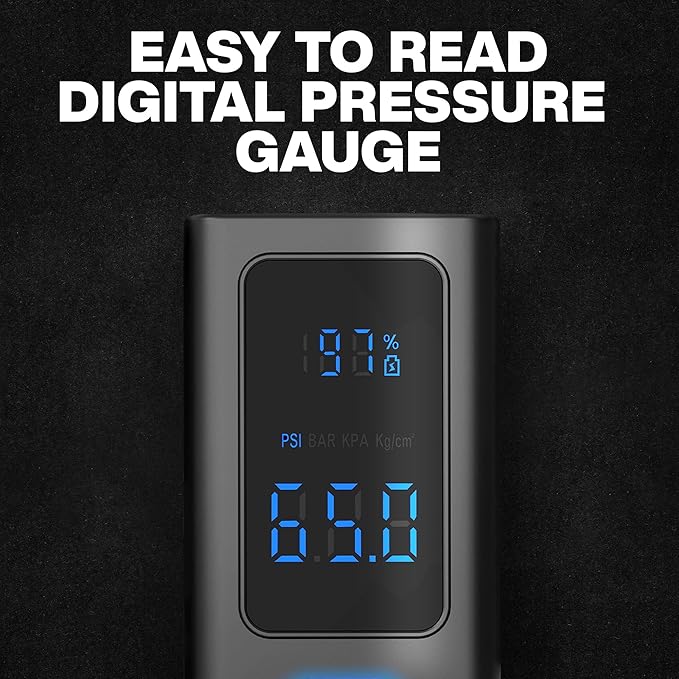 POCKET AIR Car Tire Inflator Portable Air Compressor by Bullseye Pro, Rechargeable 4000MAH Portable Tire Inflator for Car, Inflatables, Ball, Lightweight Air Pump Portable with LED Pressure Gauge