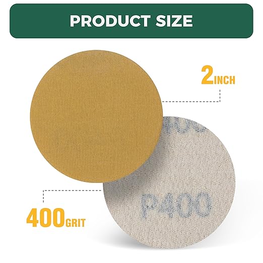 S SATC 2 Inch Hook and Loop Sanding Discs 50PCS Sanding Discs 400 Grit Aluminum Oxide Orbital Sander Pads Grinder Rotary Tools Attachment,Woodworking Wood,Automotive Paint,No-Hole