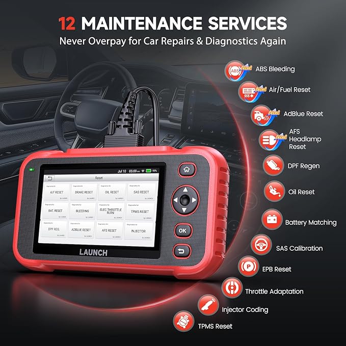 LAUNCH OBD2 Scanner CRP129I V2.0, Car Diagnostic Scan Tool Check Engine Transmission ABS SRS with 12 Reset DPF Oil ADBLUE AFS AIRFUEL Bleed BMS Brake ETS INJEC SAS TPMS, Auto VIN Code Reader