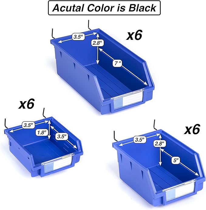 Pegboard Bins - Set of 18, Black - Hooks to Any Peg Board - Organize Hardware, Accessories, Attachments, Workbench, Garage Storage, Craft Room, Tool Shed, Hobby Supplies, Small Parts…