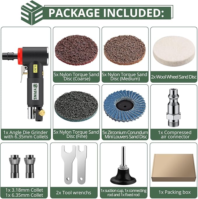 EYPINS Air Angle Grinder,Air ‎Right Angle Die Grinder 1/4" 90 Degree Heavy Duty 20000 RPM Pneumatic Sander Polisher Tool for Contour Grinding, Polishing, Milling