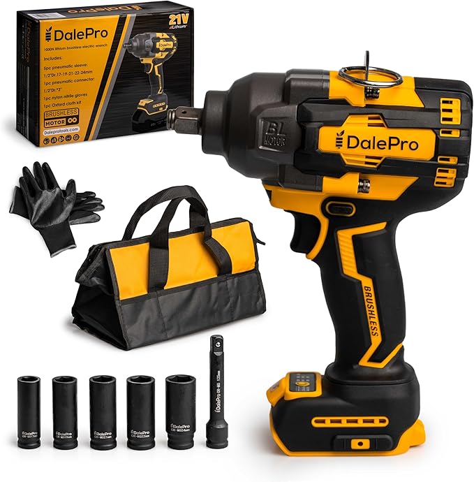 Cordless Impact Wrench 1/2 inch for DeWalt Impact Driver 20v Battery 730Ft-lbs(1000N.m) Brushless Impact Wrench for Tire Lug Nuts Power Impact Driver Pistola impacto 1/2 5 Socket + Extension Tool Only