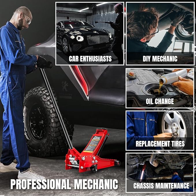 BIG RED 3 Ton Hydraulic Floor Jack,Low Profile Jack with Dual Quick Pump,6600 lbs Capacity,Lifting Range 3.125"- 20"