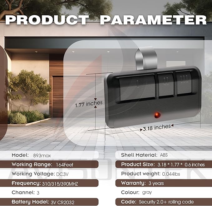 3 for 893MAX 893LM Universal LiftMaster Garage Door Opener Remote 3-Year-Warranty Compatible with 891LM 371LM 373LM 971LM 973LM 81LM 83LM