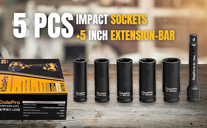 Cordless Impact Wrench 1/2 inch for DeWalt Impact Driver 20v Battery 730Ft-lbs(1000N.m) Brushless Impact Wrench for Tire Lug Nuts Power Impact Driver Pistola impacto 1/2 5 Socket + Extension Tool Only