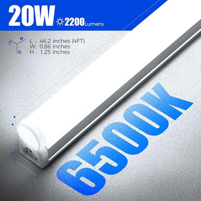 Barrina LED Shop Light, 4 ft 2200lm 6500K (Super Bright White) T5 Fixture, Linkable Shop Lights, Strip Lights, Tube Lights for Garage Warehouse Workshop Basement, ETL Listed, Plug and Play, 8-Pack