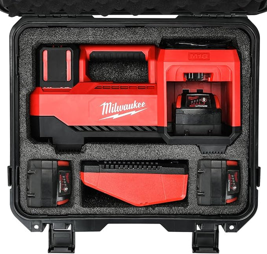 Air Compressor Waterproof Hard Case Compatible with Milwaukee M18 Inflator 2848-20, Air Pump Carrying Bag for Milwaukee Tools, Storage Holder for Battery Pack 18V 3.0 to 6.0 Ah - Black (Only Case)