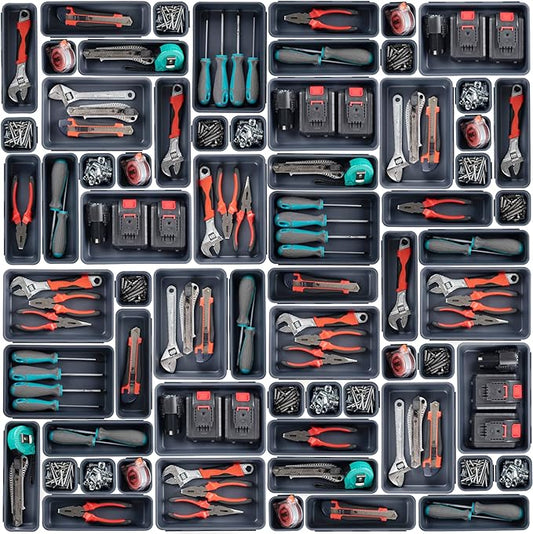 45 Pack Tool Box Organizer Tray, 3-Sizes Tool Box Organizers And Storage, for Hammer, Wrench, Screw, Small Parts Toolbox Organization, Tool Cart Chest Garage Drawer Organizer Tray, Grey