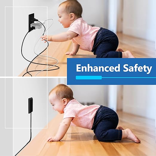 LIDER Flat-Face Outlet Extender with 3 Receptacles, Ultra-Thin Wall Plate Plug with Cord Extender and 3-Outlet Power Strip, 3ft Cord, LWE3-315-BK2P, Black, 2 Pack