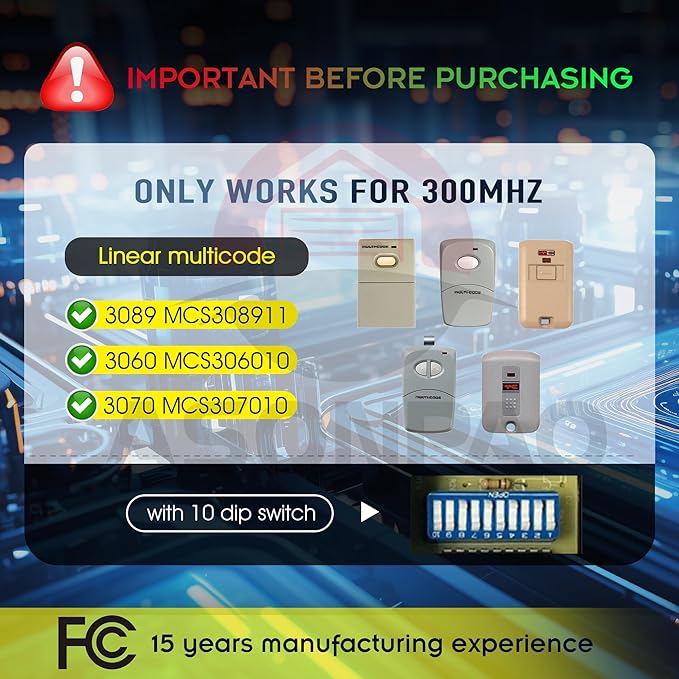 3 for Multicode Gate Opener Remote 3089, 3060, 3070,Garage Door Opener 3-Year-Warranty Long-Lasting Alkaline Battery Ultra Long Range