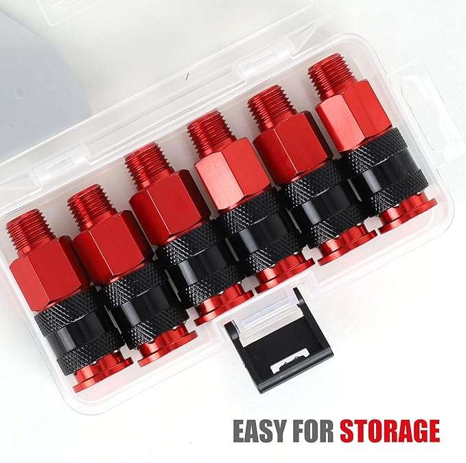 Air Hose Fittings, 6 Pieces AMT Universal Air Couplers with 1/4" NPT Male Threads, Red