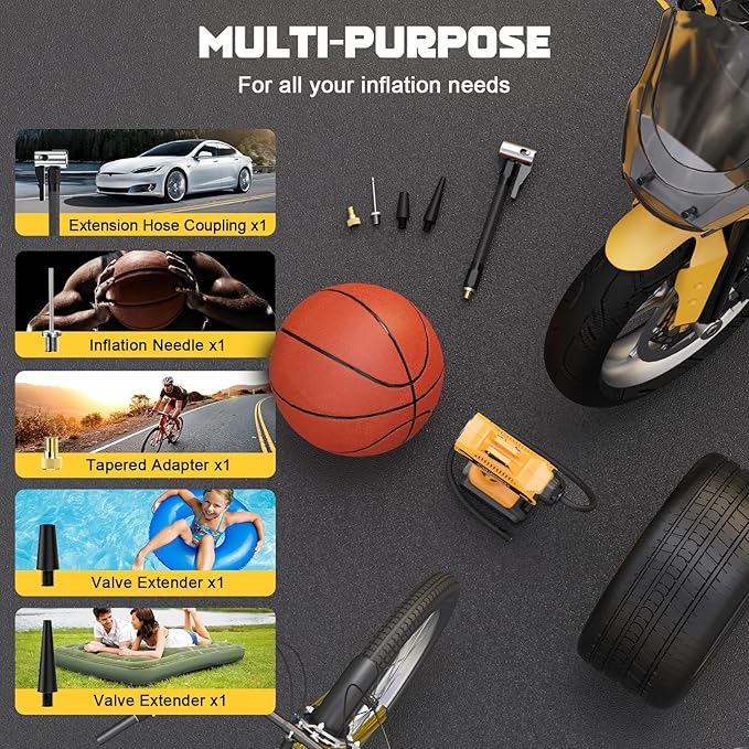 Tire Inflator Air Compressor Compatible with Dewalt 20V Max Battery, 160 PSI Cordless Portable Electric Air Pump 2024 Bigger LCD Digital Pressure Gauge for Car, Bike, Sport Ball (Battery Not Included)