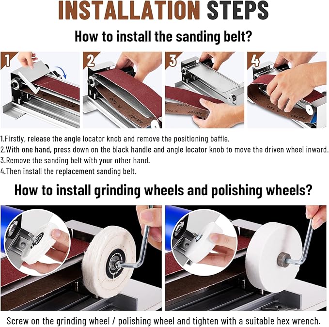 200W Electric Belt Sander 2 x 21-Inch Waterproof, Wide Belt Sanding Polishing Grinding Machine, Diy Electric Belt Sander Knife Sharpener Grinding Polishing Machine for Metal, Woodworking