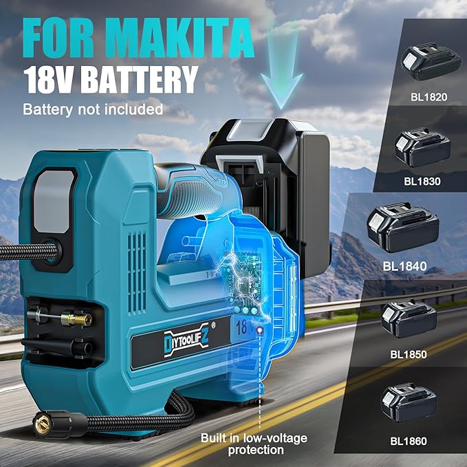 Cordless Tire Inflator Air Compressor for Makita 18V Battery, 160PSI Portable LED Light Handheld Air Pump with Digital Pressure Gauge for Cars Motorcycles Bikes Balls(Battery Not Included)