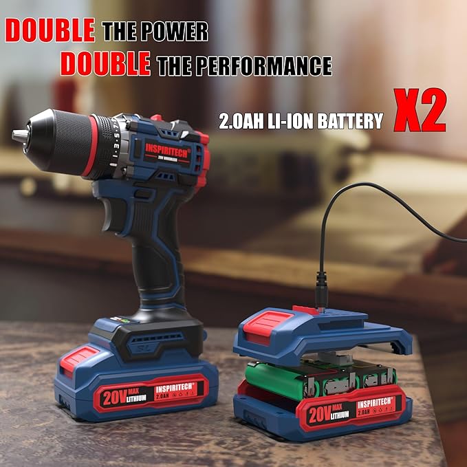 20V Cordless Drill Set, Brushless Power Drill Set with 2 Batteries and Charger,3/8-Inch Metal Chuck Electric Drill Driver,22 Torque Setting,Drill/Driver Bits and Tool Bag Included