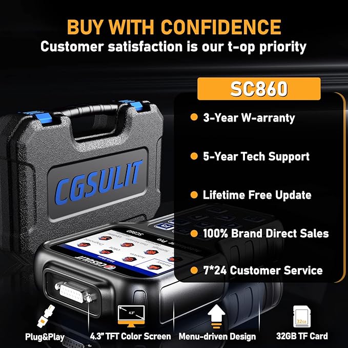 CGSULIT All System OBD2 Scanner, SC860 Code Reader with 8 Services, ABS Bleeding/EPB/Oil/SAS/TPS Reset, Battery Registration, Injector Coding, Car Scanner Diagnostic for All Cars, Free Update