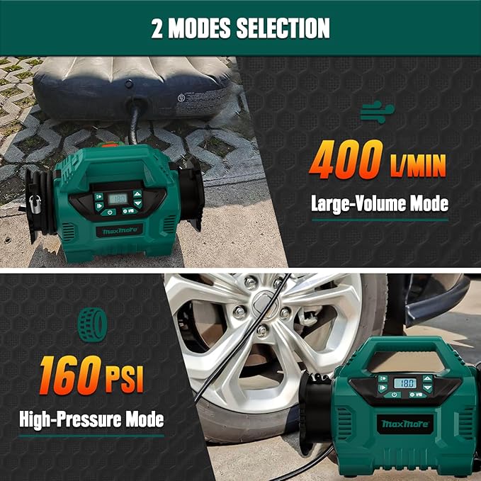 Cordless Tire Inflator Compatible with Makita 18V Battery, 160 PSI Portable High Pressure Air Compressor with 1 X 18V 2.0Ah Battery & Fast-Charging Charger, Digital Gauge, Auto Shut Off, LED Light