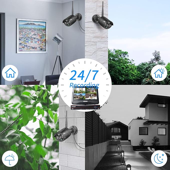 Hiseeu [16CH Expandable, 5MP] 2.4G/5G Wireless Pro Security Camera System, 10.1" LCD 8MP Monitor, 4Pcs 5MP Outdoor Indoor Cameras, One-Way Audio, Plug & Play, Waterproof, Motion Detection, 1TB HDD
