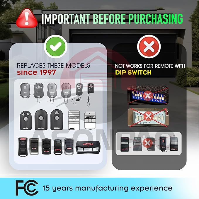 2 X O3T-BX O3T-A Overhead Door Garage Door Opener Remote 3-Year-Warranty Auto-Seek 315/390MHZ