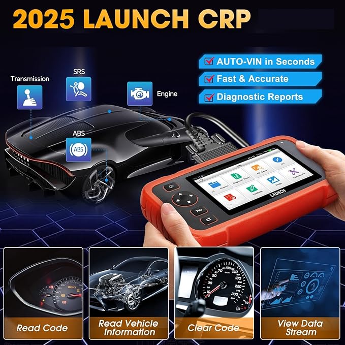LAUNCH OBD2 Scanner CRP (Upgrade of CRP123I) Car Scanner, Engine/ABS/SRS/Transmission Diagnostic Scanner, 3 Reset Scan Tool, Check Engine Code Reader, Auto VIN,Battery Test