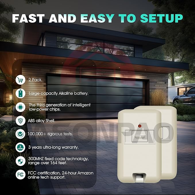 2 for Multicode Gate Opener Remote,3060 MCS306010 Garage Door Opener 3-Year-Warranty Long-Lasting Alkaline Battery Ultra Long Range