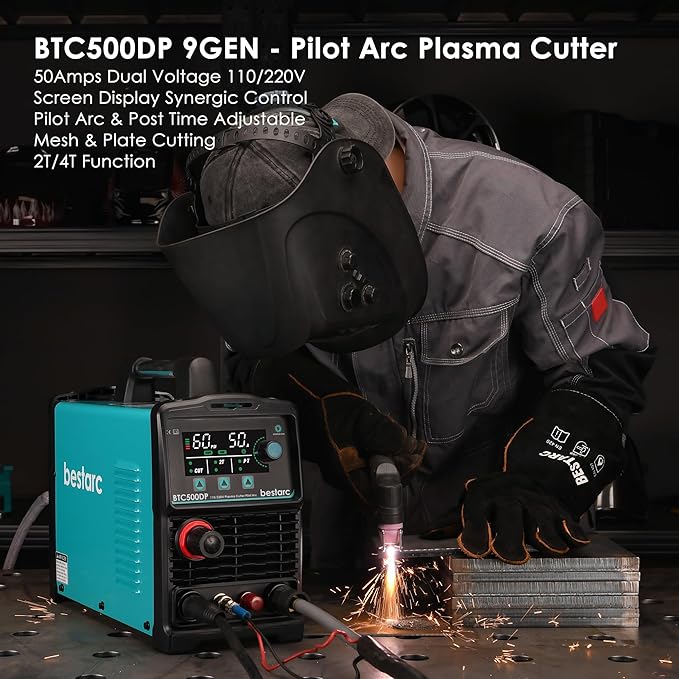 Plasma Cutter, Pilot Arc [Air Sensor Technology] 110/220V BTC500DP 9th Generation 50Amps Screen Display, Digital Plasma Cutting Machine (BTC500DP 9GEN 110/220V)