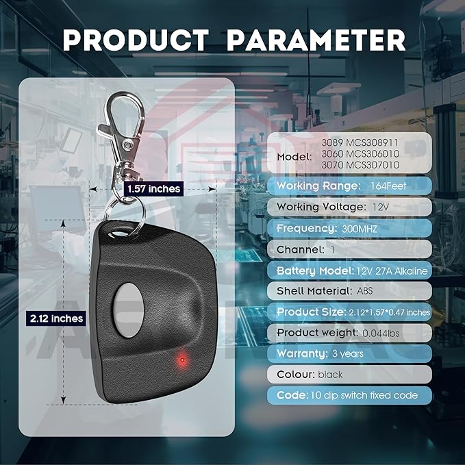 ASONPAO 2X 3089,308911,3060,3070 Multicode Gate Opener Remote Multicode Garage Door Opener 3-Year-Warranty Long-Lasting Alkaline Battery Ultra-Long Range
