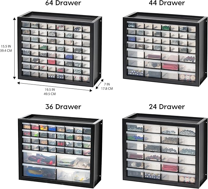 IRIS USA Screw Organizer, Hardware Storage Organizer, 64 Drawer Parts Cabinet, Plastic Drawer Storage for Hardware Crafts, Small Parts, Nuts and Bolts, Tool Storage, Scrapbook Art Hobby - Black