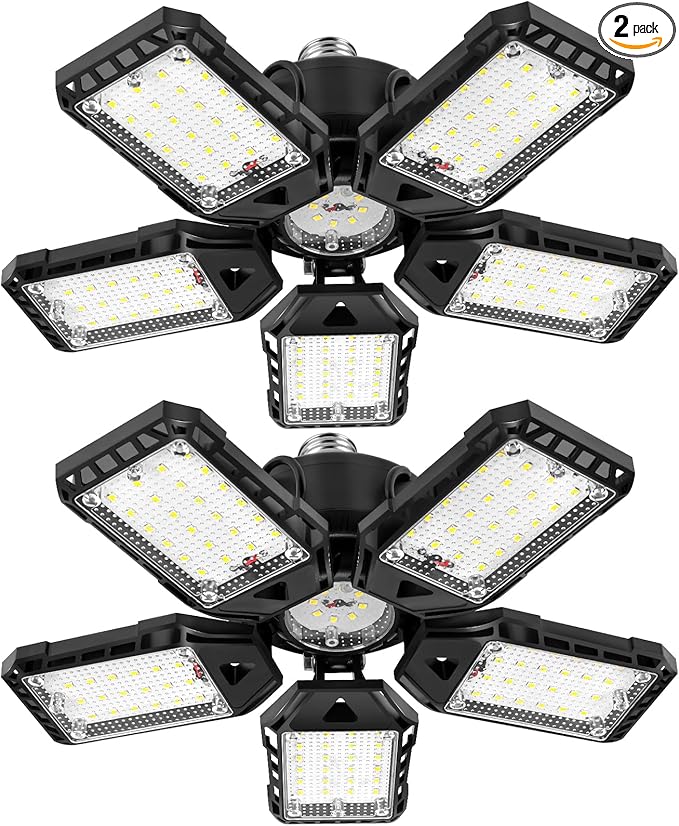2-Pack LED Garage Lights 2 Pack-160W, 16000LM 6500K with 5+1 Deformable Panels, Indoor LED Shop Light Barn Light Garage Ceiling Lights, E26/E27 for Garage, Warehouse, Shop, Basement