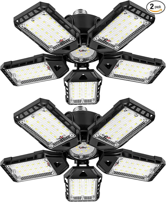 2-Pack LED Garage Lights 2 Pack-160W, 16000LM 6500K with 5+1 Deformable Panels, Indoor LED Shop Light Barn Light Garage Ceiling Lights, E26/E27 for Garage, Warehouse, Shop, Basement