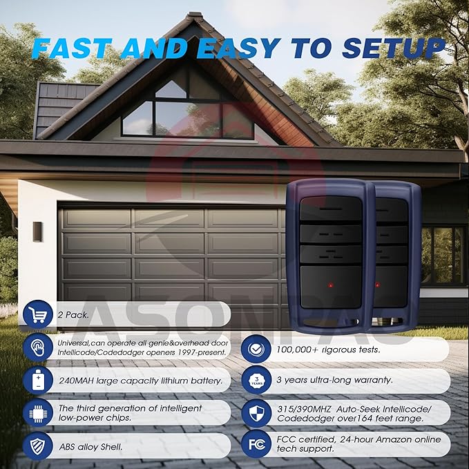 2 X O3T-BX O3T-A Overhead Door Garage Door Opener Remote 3-Year-Warranty Auto-Seek 315/390MHZ
