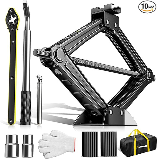 10PCS Car Jack Kits, Scissor Jack with 2 Ton (4409 lbs) Capacity, Tire Changing Kits with Ratchet Handle and Lug Wrench, for Auto/SUV/MPV