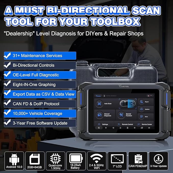 VDIAGTOOL Bidirectional Scan Tool VD70 Lite, 2025 Scanner for Car, OBD2 Scanner Diagnostic Tool, Full System Scan, 31+ Resets, CAN FD & DoIP