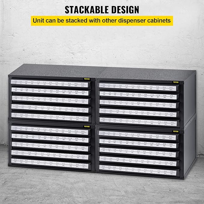 VEVOR Drill Bit Dispenser Cabinet, Five-Drawer Drill Bit Dispenser, 1/2" Reduced Shank Drill Bit Organizer Cabinet, Drill Dispenser Organizer Cabinet for Sizes 33/64" to 63/64" in 1/64" Increments