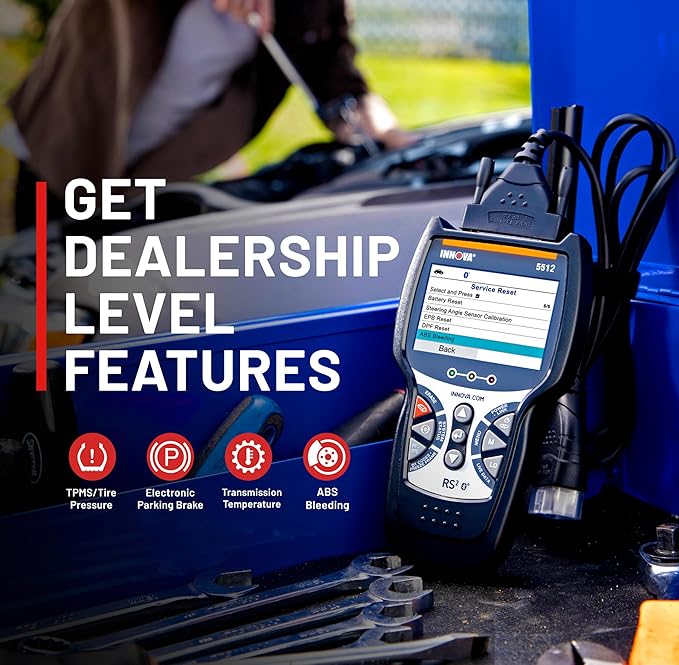 Innova 5512 OBD2 Scanner, ABS Brake Bleeding, Transmission Temp, TPMS, OBD1 Adapters Included, Repair App