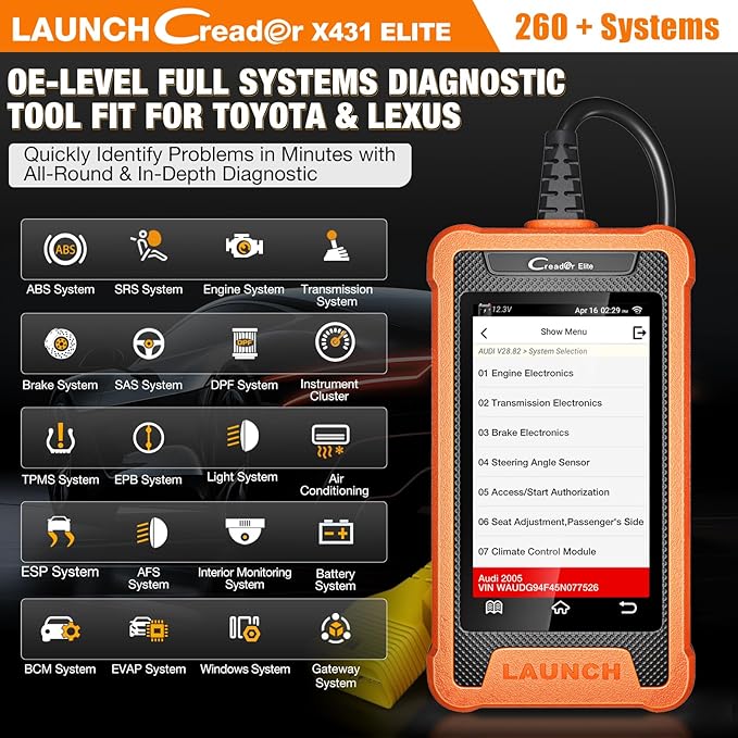 LAUNCH Creader Elite Bi-Directional OBD2 Scanner for Toyota Lexus, 2025 Full System Diagnostic Scan Tool, All Reset Service Code Reader, ECU Coding, Battery Registration,AUTO VIN,Lifetime Fr-ee Update