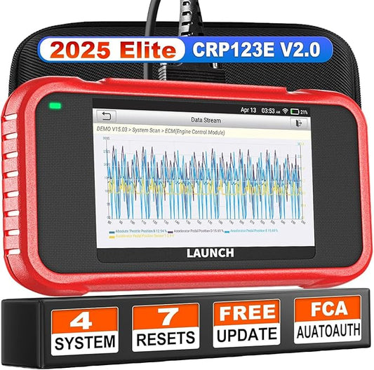 LAUNCH CRP123E V2.0 OBD2 Diagnostic Scan Tool, Engine ABS SRS Transmission Car Scanner Code Reader, Oil/EPB/DPF/SAS/BAS/BMS Reset Throttle Relearn, Lifetime Fr-ee Update, (Upgraded CRP123)