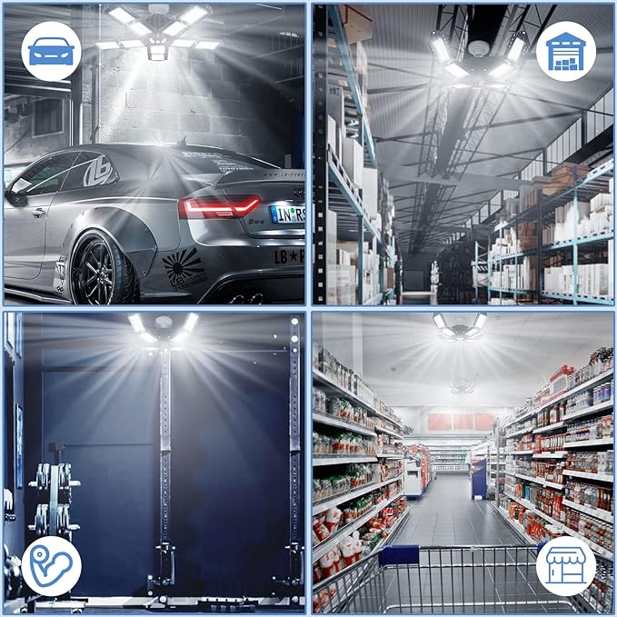 LED Garage Lights Bulb 10+1 Panels 2 Pack -200W, 20000LM 6500K Led Shop Light with 6+1 Deformable Panels, Ceiling Lights for Basement Barn Light Garage