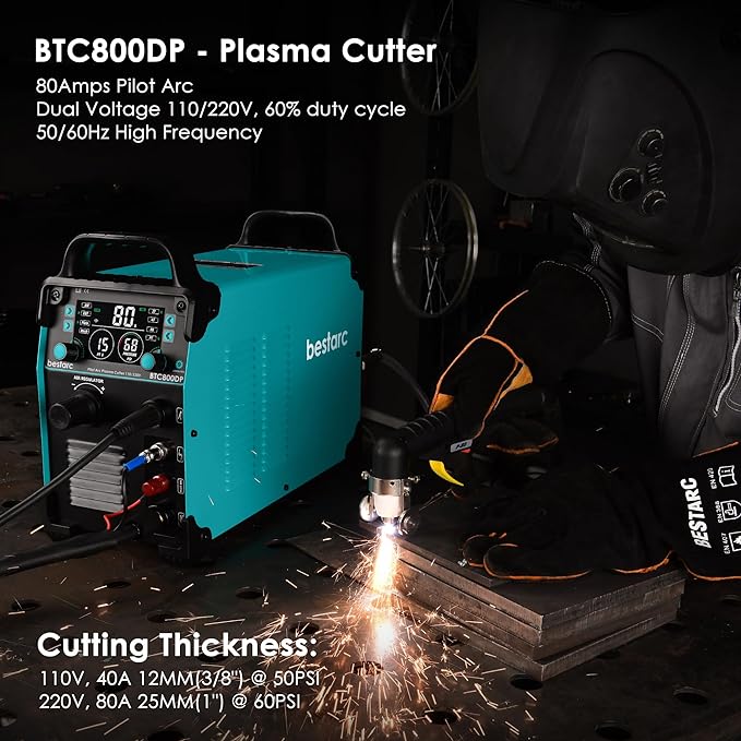 Plasma Cutter, BTC800DP 9th Generation 80Amps Pilot Arc Plasma Cutter Machine,Adopt [Air Sensor Technology] Dual Voltage 110/220V Plasma Cutting Machine (BTC800DP 9GEN 110/220V)