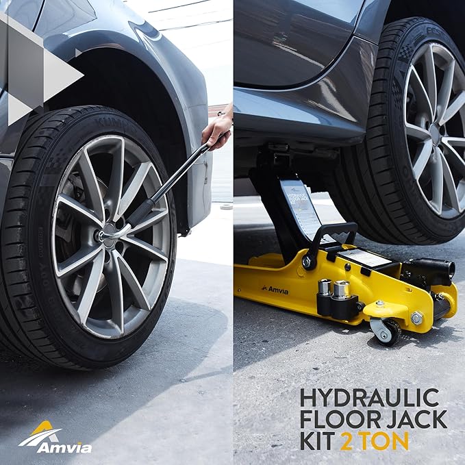 Floor Jack Kit 2 Ton with Case (4,400 lbs) | Car Jack Kit - Hydraulic Low Profile Jack | Trolley Jack - Tire Jack Tool Kit | Portable, Ideal for SUV and Auto - Universal Car Jack Kit with Lug Wrench