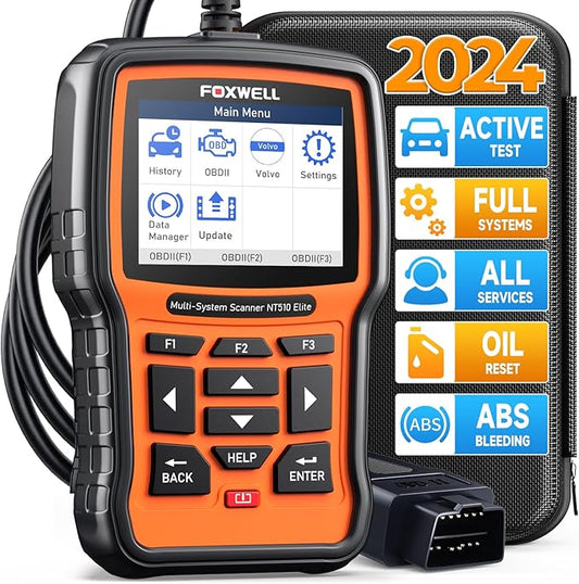 FOXWELL NT510 Elite fit for Volvo OBD2 Scanner, Bidirectional Scan Tool, Full System Diagnostic Tool, Car Code Reader, All Reset ABS Bleeding TCM Throttle SRS Injector Oil BMS EPB ETC SRL, WiFi Update