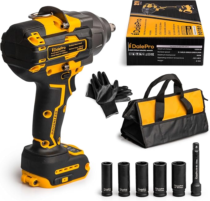 Cordless Impact Wrench 1/2 inch for DeWalt Impact Driver 20v Battery 730Ft-lbs(1000N.m) Brushless Impact Wrench for Tire Lug Nuts Power Impact Driver Pistola impacto 1/2 5 Socket + Extension Tool Only