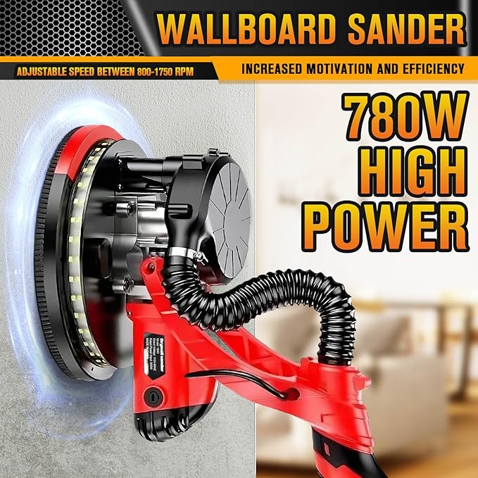 Drywall Sander with 5 Variable Speeds and Double-Deck LED，750W High Power - Ideal for grinding drywall, ceilings, interior walls, exterior walls,loose plaster
