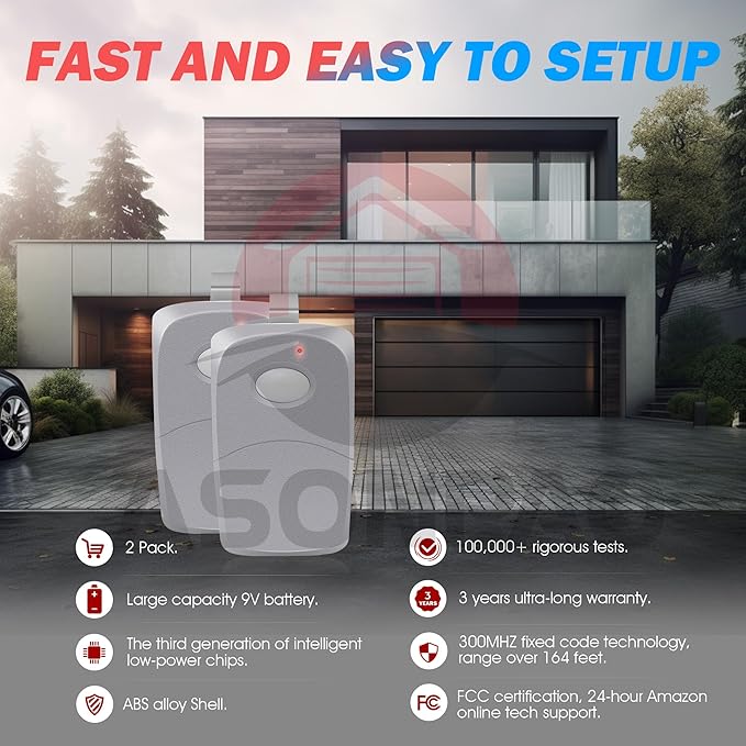 2X Multicode Gate Opener Remote 3089 308911MCS308911 Garage Door Opener 300MHZ 10 Dip Switch 3-Year-Warranty Large 9V Long-Lasting Battery Ultra Long Range