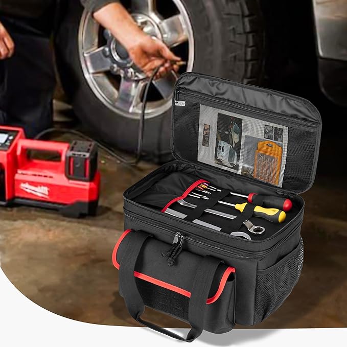 Air Compressor Carrying Bag Compatible with Milwaukee M18 18V Cordless Tire Inflator 2848-20, Tire Inflator Storage Bag Fit for Milwaukee M18 Inflator, Hand Tools, Battery, Charger, Black