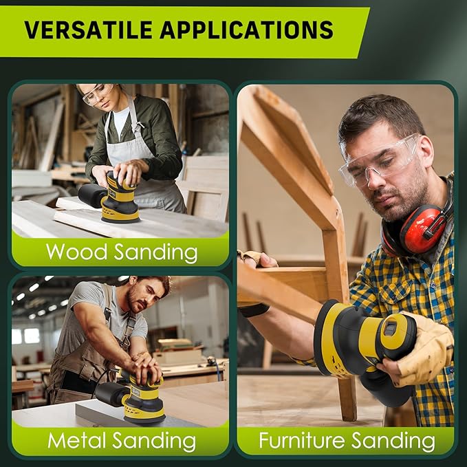 Orbital Sander 3.0AMP(360W),14000RPM Random Orbit Sander Tool with 6 Variable Speeds, 5" Electric Palm Sander Kit with Dust Bag,15pcs Sandpapers for Woodworking & Sanding，Yellow