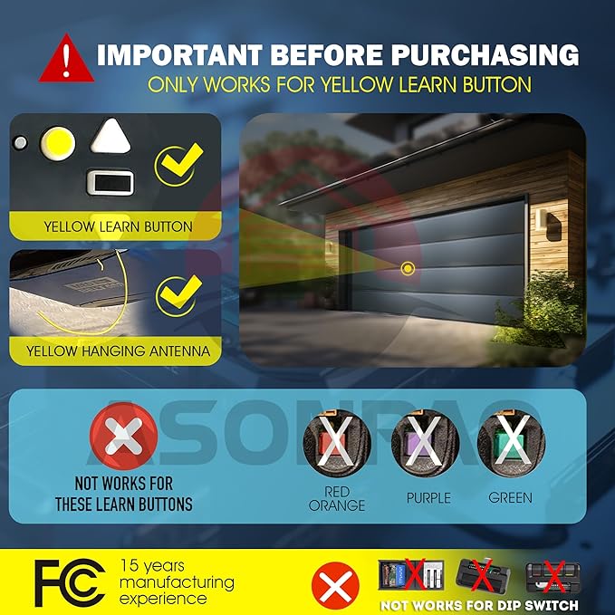 2 X 893LM 953ESTD LiftMaster Chamberlain Garage Door Opener Remote (Yellow Learn Button Security+2.0 MyQ) 3-Year-Warranty Long-Lasting Lithium Battery Ultra-Long Range