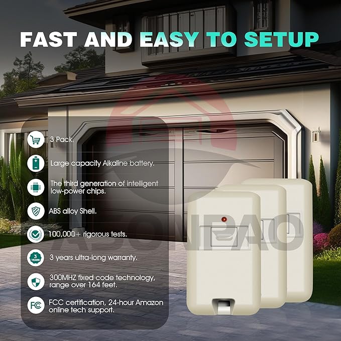 3 for Multicode Gate Opener Remote,3060 MCS306010 300MHZ 10 Dip Switch Garage Door Opener 3-Year-Warranty Long-Lasting Alkaline Battery Ultra Long Range